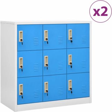 vidaXL Lockerkasten 2 st 90x45x92,5 cm staal lichtgrijs en blauw