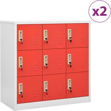 vidaXL Lockerkasten 2 st 90x45x92,5 cm staal lichtgrijs en rood