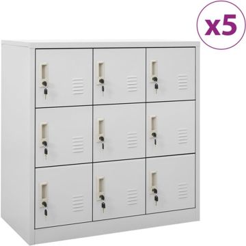 vidaXL Lockerkasten 5 st 90x45x92,5 cm staal lichtgrijs