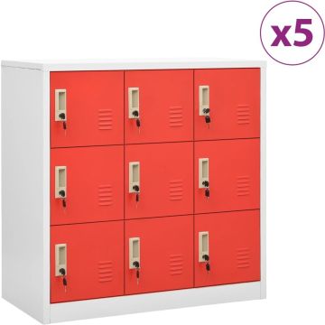 vidaXL Lockerkasten 5 st 90x45x92,5 cm staal lichtgrijs en rood