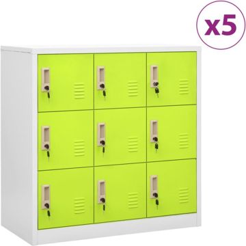 vidaXL Lockerkasten 5 st 90x45x92,5 cm staal lichtgrijs en groen