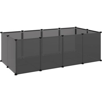 vidaXL Dierenhok klein 144x74x46,5 cm polypropeen en staal zwart