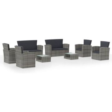 vidaXL 8-delige Loungeset met kussens poly rattan grijs