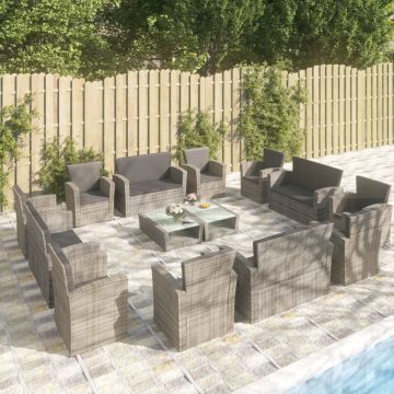 vidaXL 16-delige Loungeset met kussens poly rattan grijs