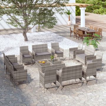 vidaXL 16-delige Loungeset met kussens poly rattan grijs