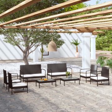 vidaXL 8-delige Loungeset met kussens poly rattan zwart