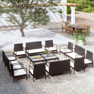 vidaXL 16-delige Loungeset met kussens poly rattan zwart