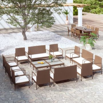 vidaXL 16-delige Loungeset met kussens poly rattan bruin