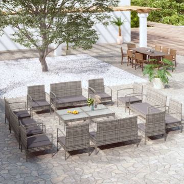 vidaXL 16-delige Loungeset met kussens poly rattan grijs