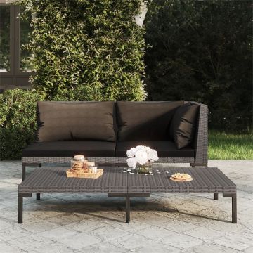 vidaXL Tuinbank met kussens halfrond poly rattan