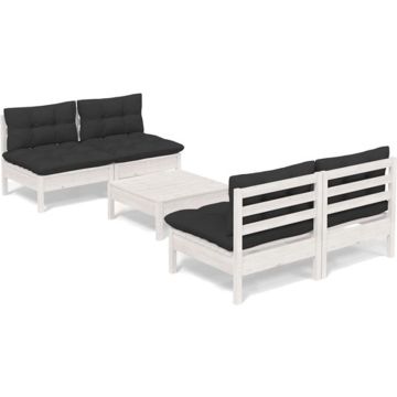 vidaXL 5-delige Loungeset met antracietkleurige kussens grenenhout