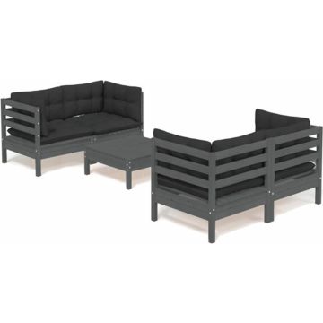 vidaXL 5-delige Loungeset met antracietkleurige kussens grenenhout