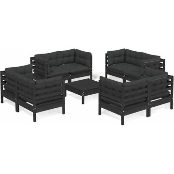 vidaXL 9-delige Loungeset met antracietkleurige kussens grenenhout