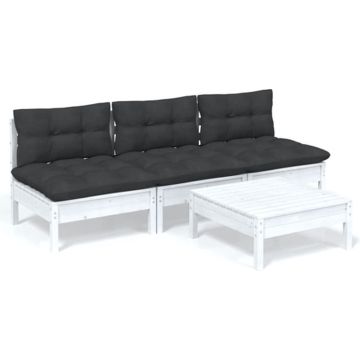 vidaXL 4-delige Loungeset met antracietkleurige kussens grenenhout