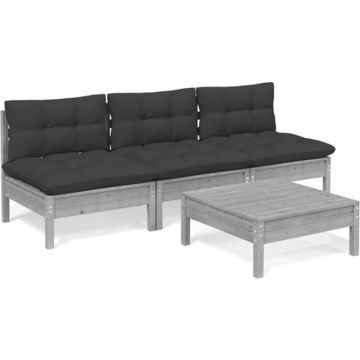 vidaXL 4-delige Loungeset met antracietkleurige kussens grenenhout