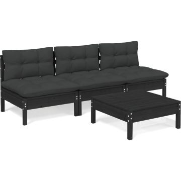 vidaXL 4-delige Loungeset met antracietkleurige kussens grenenhout