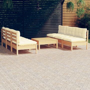 vidaXL 7-delige Loungeset met crèmekleurige kussens grenenhout