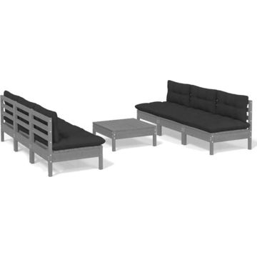 vidaXL 7-delige Loungeset met antracietkleurige kussens grenenhout