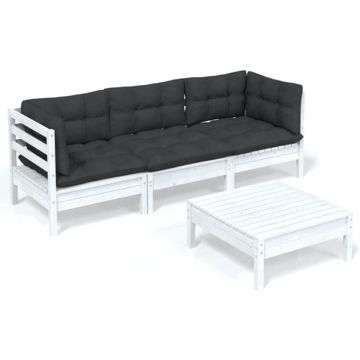 vidaXL 4-delige Loungeset met antracietkleurige kussens grenenhout