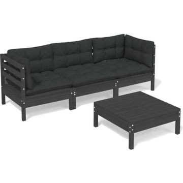 vidaXL 4-delige Loungeset met antracietkleurige kussens grenenhout