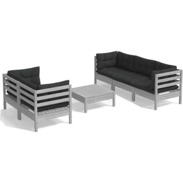 vidaXL 6-delige Loungeset met antracietkleurige kussens grenenhout