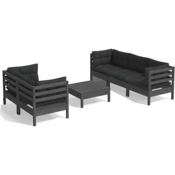 vidaXL 6-delige Loungeset met antracietkleurige kussens grenenhout