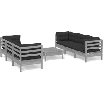 vidaXL 7-delige Loungeset met antracietkleurige kussens grenenhout