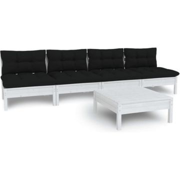 vidaXL 5-delige Loungeset met antracietkleurige kussens grenenhout