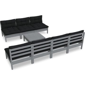 vidaXL 8-delige Loungeset met antracietkleurige kussens grenenhout