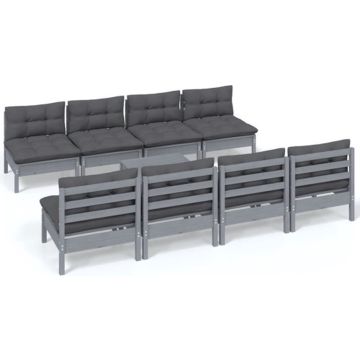 vidaXL 9-delige Loungeset met kussens massief grenenhout