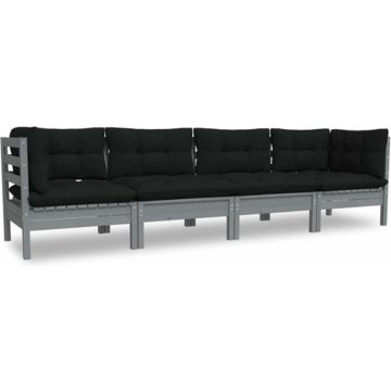 vidaXL 4-delige Loungeset met kussens massief grenenhout