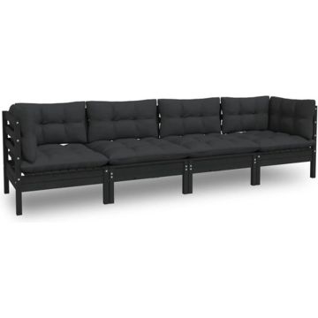 vidaXL 4-delige Loungeset met kussens massief grenenhout