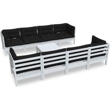 vidaXL 9-delige Loungeset met kussens massief grenenhout