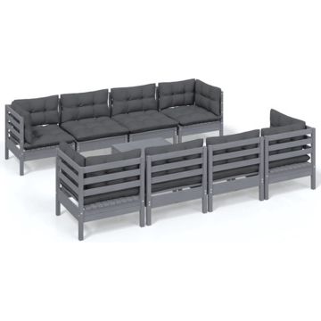 vidaXL 9-delige Loungeset met kussens massief grenenhout