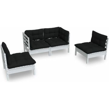 vidaXL 4-delige Loungeset met kussens massief grenenhout