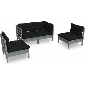 vidaXL 4-delige Loungeset met kussens massief grenenhout