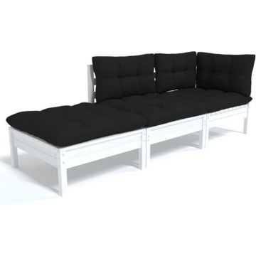 vidaXL 3-delige Loungeset met kussens massief grenenhout