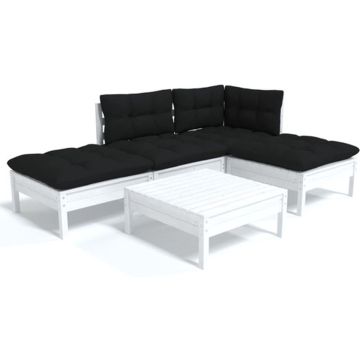 vidaXL 5-delige Loungeset met kussens grenenhout wit