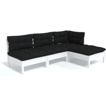 vidaXL 4-delige Loungeset met kussens grenenhout wit