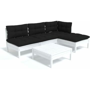 vidaXL 5-delige Loungeset met kussens grenenhout wit