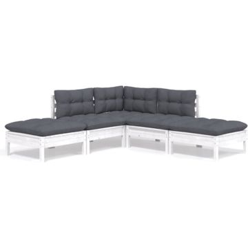 vidaXL 5-delige Loungeset met kussens grenenhout wit