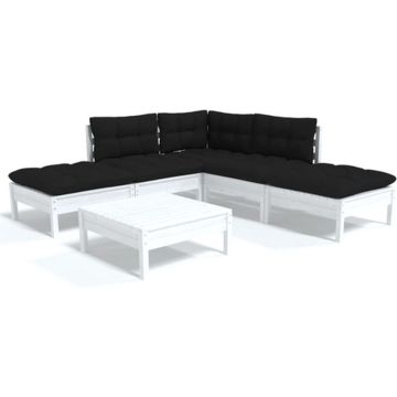 vidaXL 6-delige Loungeset met kussens grenenhout wit