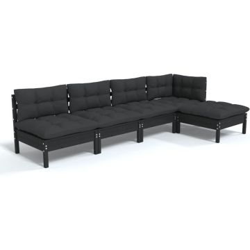 vidaXL 5-delige Loungeset met kussens grenenhout zwart