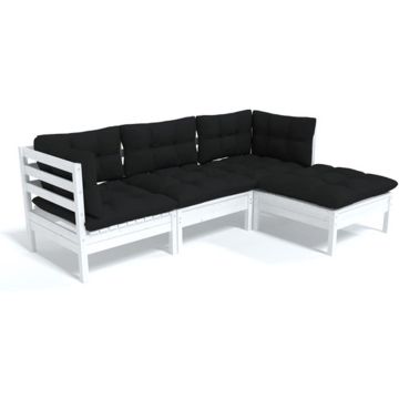 vidaXL 4-delige Loungeset met kussens grenenhout wit