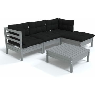 vidaXL 5-delige Loungeset met kussens grenenhout grijs