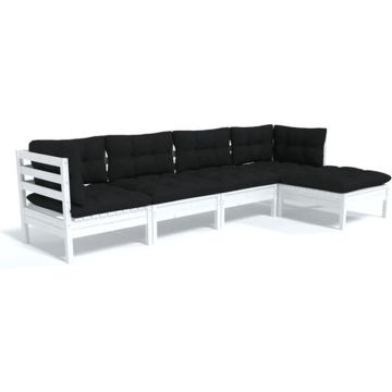 vidaXL 5-delige Loungeset met kussens grenenhout wit