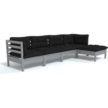 vidaXL 5-delige Loungeset met kussens grenenhout grijs