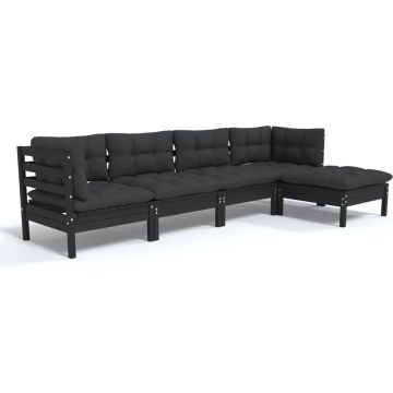 vidaXL 5-delige Loungeset met kussens grenenhout zwart