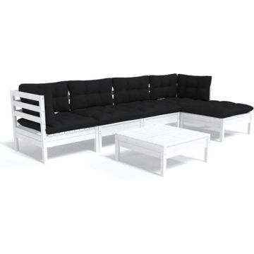 vidaXL 6-delige Loungeset met kussens grenenhout wit