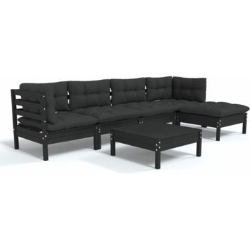 vidaXL 6-delige Loungeset met kussens grenenhout zwart